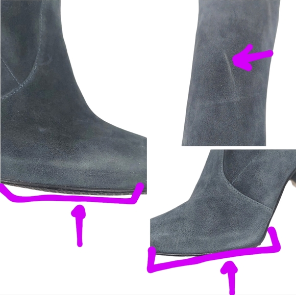 Stuart Weitzman Gray Suede Gold Tone Heeled Boots - Picture 16 of 17